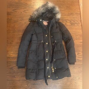 Juicy Couture Black Puffer Coat with detachable Faux Fur Trim S Never Worn #y2k
